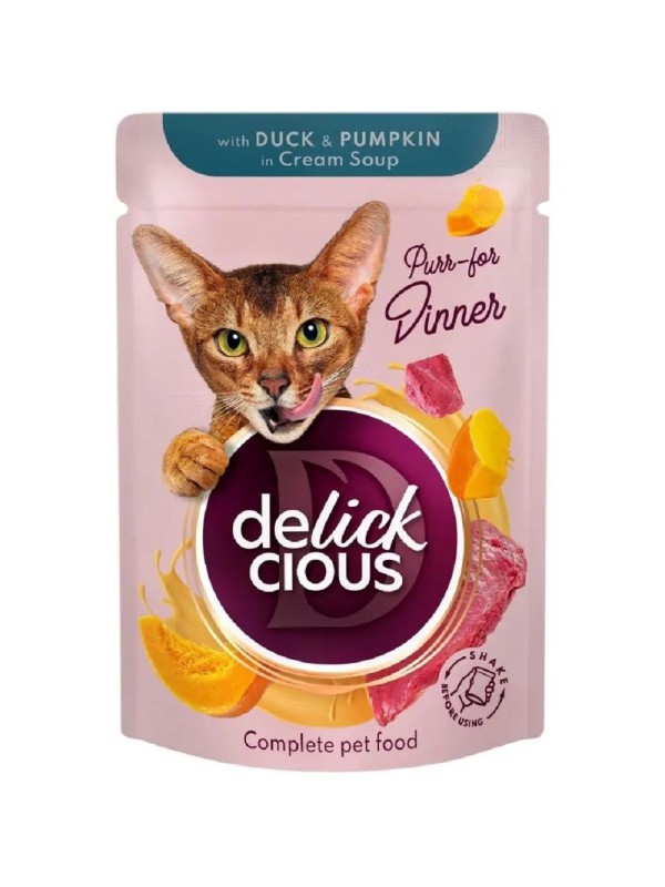 Delickcious (Делішес) Duck Pumpkin 85 г вологий корм для котів качка гарбуз смужки крем-суп