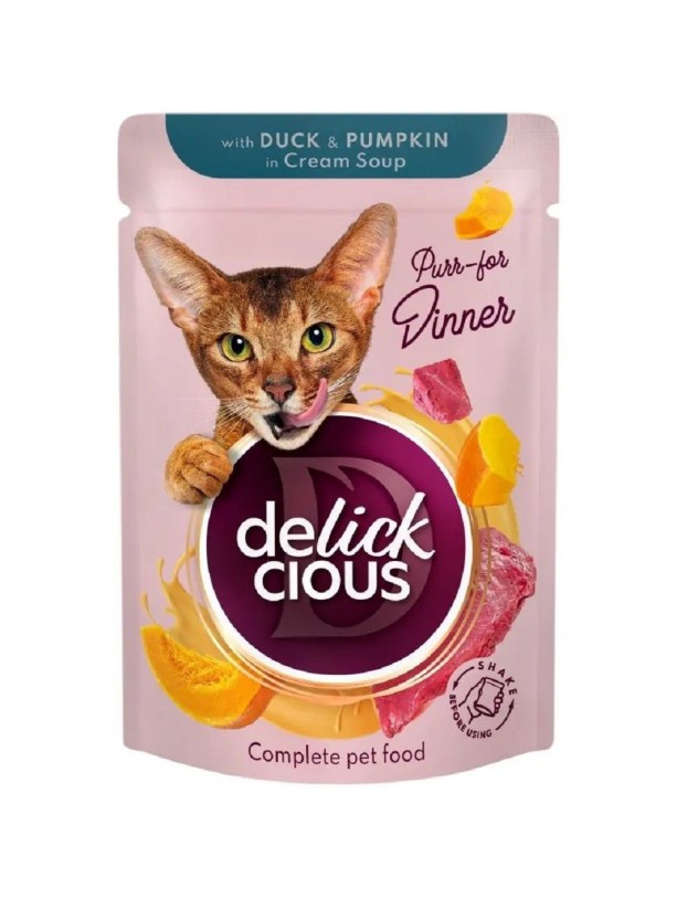 Delickcious (Делішес) Duck Pumpkin 85 г вологий корм для котів качка гарбуз смужки крем-суп