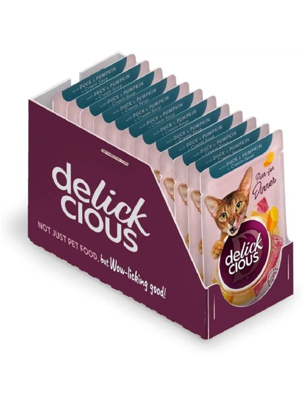 Delickcious (Делішес) Duck Pumpkin 85 г вологий корм для котів качка гарбуз смужки крем-суп