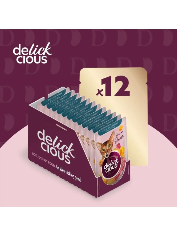 Delickcious (Делішес) Duck Pumpkin 85 г вологий корм для котів качка гарбуз смужки крем-суп