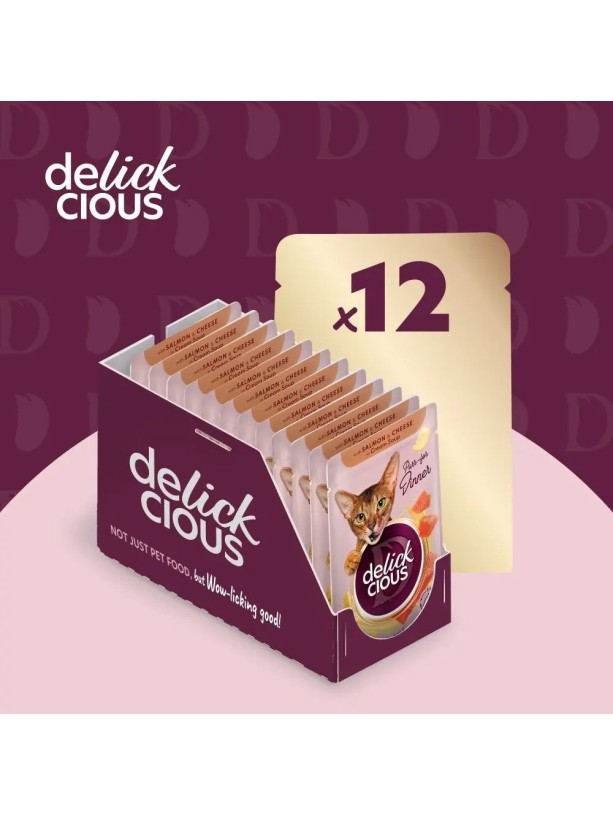 Delickcious (Делишес) Salmon Cheese 85 г влажный корм для кошек лосось сыр полоски крем-суп