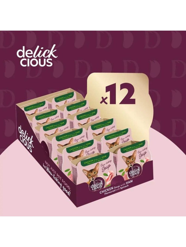 Delickcious (Делішес) Soup Chicken Ham 80 г вологий корм для котів суп з куркою та шинкою