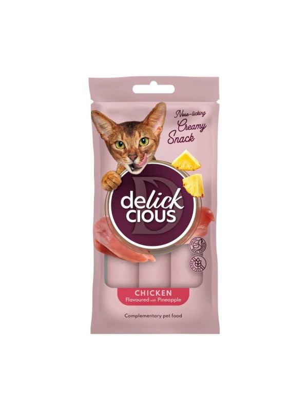 Ласощі Delickcious (Делішес) Creamy Snacks Chicken 4шт*15г для котів з куркою та ананасом