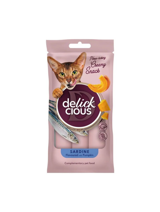 Ласощі Delickcious (Делішес) Creamy Snacks Sardine Pumpkin 4шт*15г для котів з сардиною та гарбузом