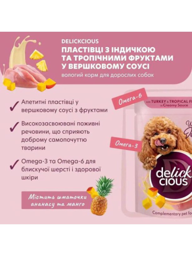 Delickcious (Делишес) Dog Turkey Tropical Fruits 80 г влажный корм для собак индейка тропические фрукты соус