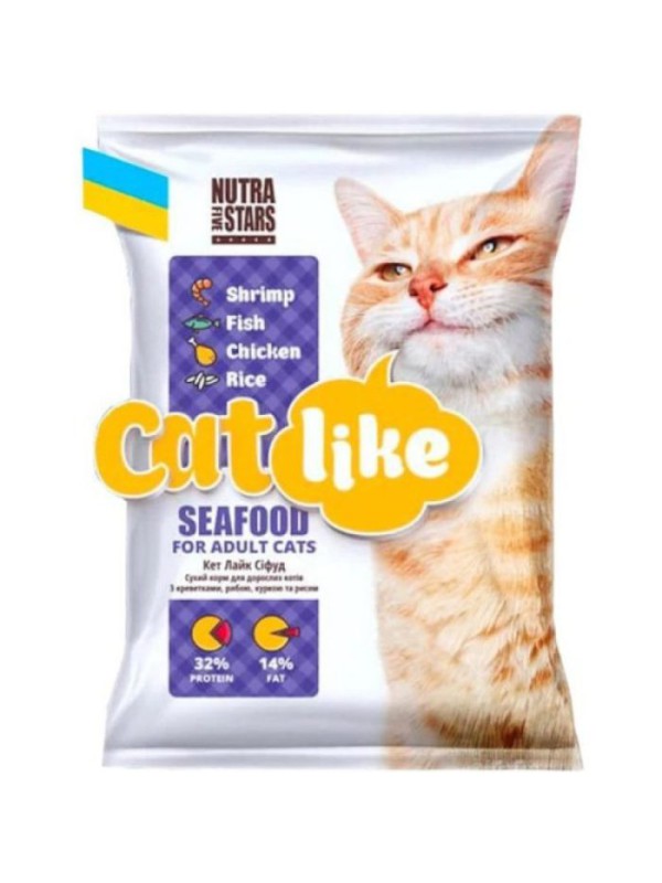 Nutra 5 stars, Cat like Seafood для котів з креветкою, куркою, рибою та рисом 10 кг