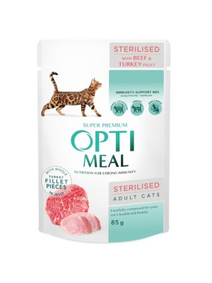 Optimeal Cats Sterilised Beef Turkey 85 г влажный корм с говядиной в желе для стерилизованных кошек