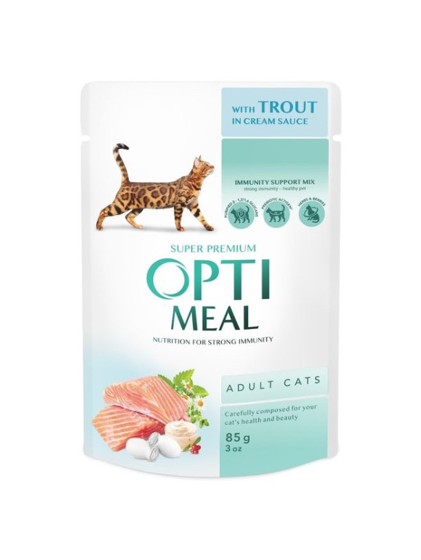 Optimeal Cats Trout Cream Sause 12х85 г влажный корм с форелью в кремовом соусе для кошек