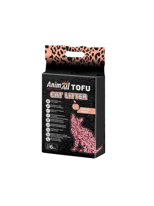 Наповнювач соєвий AnimАll Тофу для котячого туалету з персиком 6 л /2.6 кг