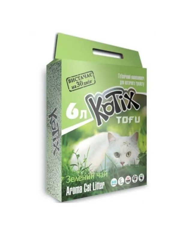 Наполнитель соевый Kotix Tofu Green Tea Тофу для кошачьего туалета зеленый чай 6 л/2.6 кг