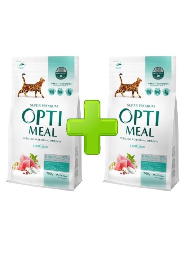 Акция Optimeal Cat Sterilised Turkey для стерилизованных кошек с индейкой 700г+700г