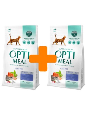 Акция Optimeal Cat Adult Sterilised Salmon для стерилизованных кошек с лососем 700г+700г