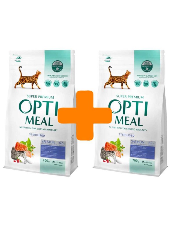 Акція Optimeal Cat Adult Sterilised Salmon для стерилізованих котів з лососем 700г+700г