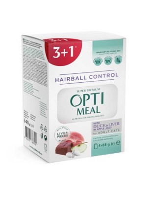 Optimeal Cats Hairball Control Duck влажный корм для кошек с уткой набор 85 г (3+1) 340 г