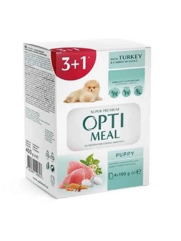Optimeal Puppy Turkey Carrot in sauce влажный корм для щенков с индейкой в соусе 85 г набор (3+1) 400 г