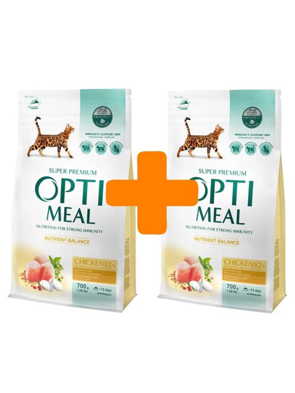 Акція Optimeal Cat Chicken для котів з м'ясом курки 700г+700г