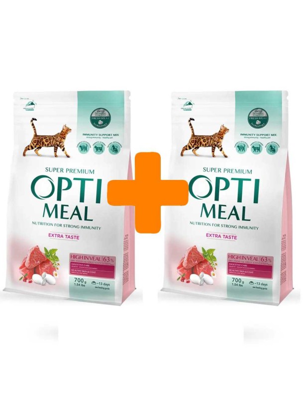 Акция Optimeal High in Veal для кошек с телятиной 700г+700г