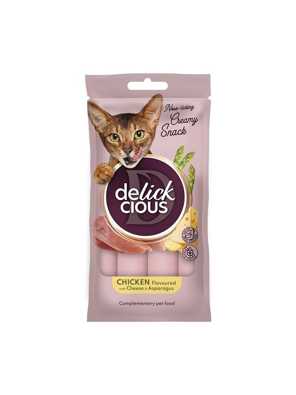 Ласощі Delickcious (Делішес) Creamy Snacks 4шт*15г для котів курка з додаванням сиру та спаржі