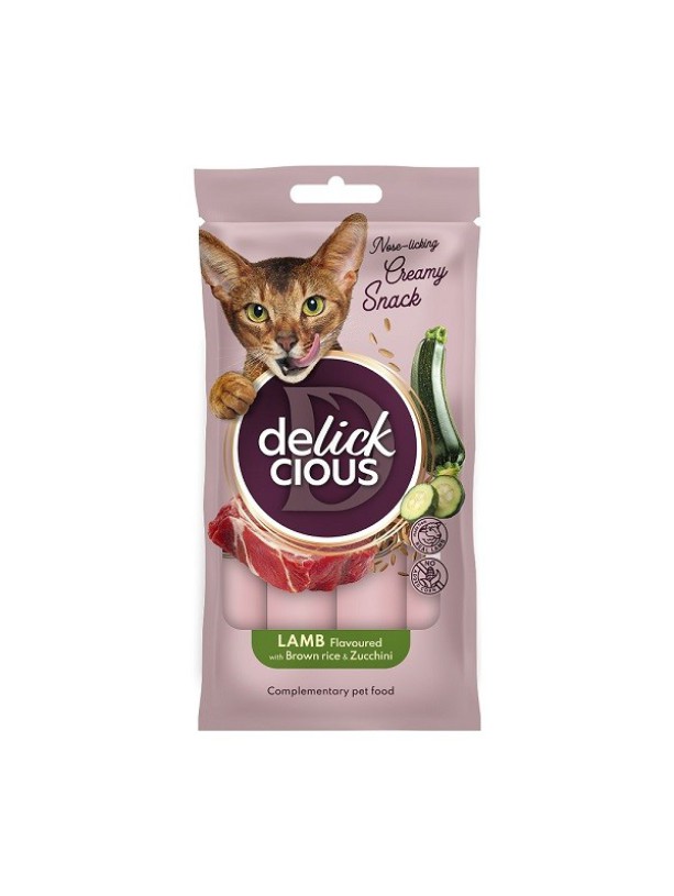Лакомство Delickcious (Делишес) Creamy Snacks 4шт*15г для кошек ягненок с добавлением коричневого риса и цуккини