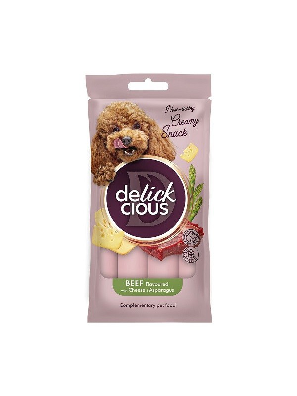 Ласощі Delickcious (Делішес) Creamy Snacks 4шт*15г для собак яловичина з додаванням сиру та спаржі