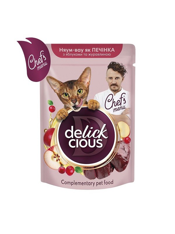 Delickcious (Делішес) 80 г вологий корм для котів печінка, яблуко та журавлина у соусі
