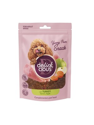 Delickcious (Делишес) сушеные снеки для собак с индейкой, морковью и яблоком 80 г