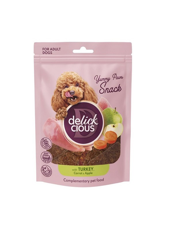 Delickcious (Делішес) сушені снеки для собак з індичкою, морквою та яблуком 80 г
