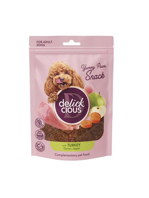 Delickcious (Делішес) сушені снеки для собак з індичкою, морквою та яблуком 80 г