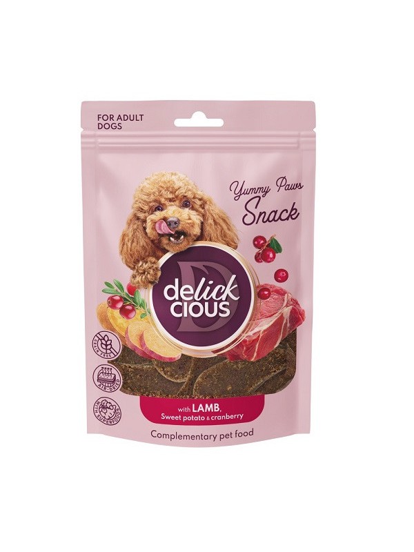 Delickcious (Делішес) сушені снеки для собак з ягням, бататом і журавлиною 80 г