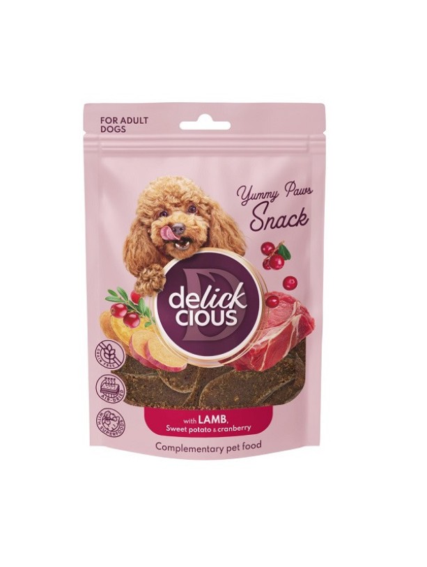 Delickcious (Делішес) сушені снеки для собак з ягням, бататом і журавлиною 80 г
