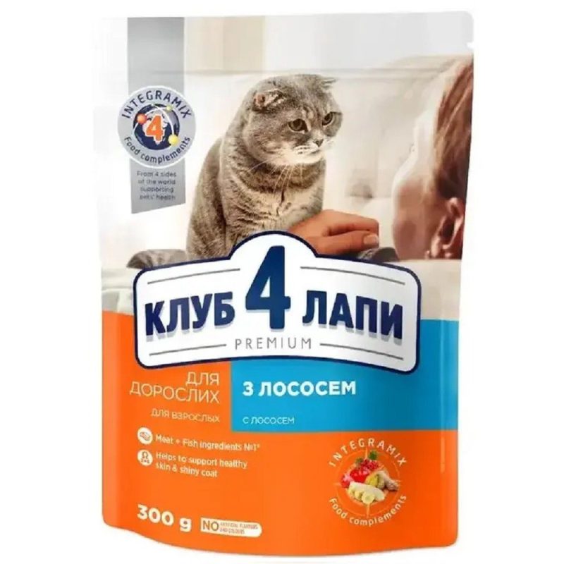 Клуб 4 Лапы premium salmon для кошек с лососем 300 г Клуб 4 Лапы premium salmon для кошек с лососем 300 г