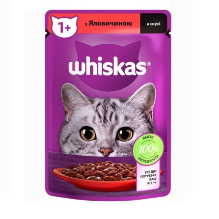 whiskas пауч для кошек с говядиной в соусе 28*85 г
