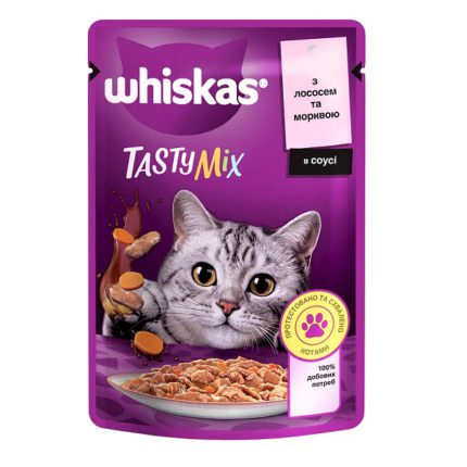 whiskas tasty mix пауч для кошек с лососем морковкой в соусе 28*85 г