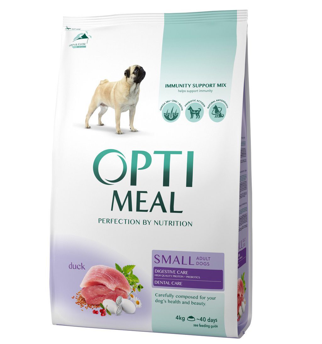 optimeal adult small для собак с уткой 4 кг