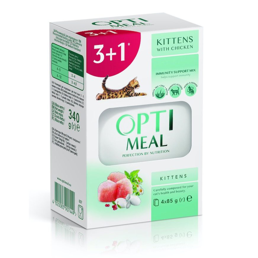 optimeal kitten с курицей для котят 85г набор (3+1) 340 г