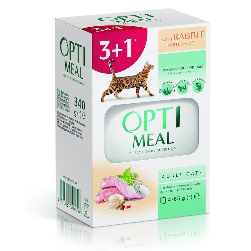 optimeal rabbit in white для кошек с кроликом в белом соусе 85 г набор (3+1) 340 г
