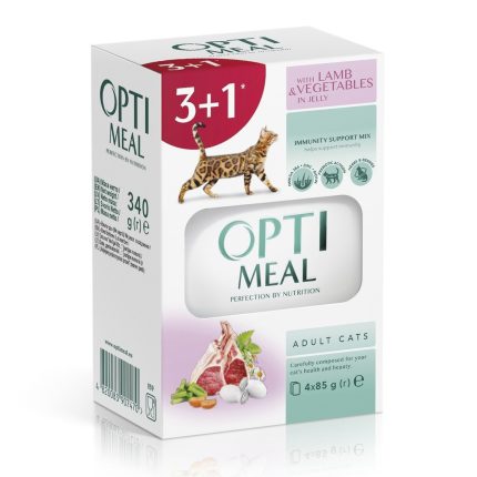 optimeal lamb для кошек с ягненком и овощами набор (3+1) 340 г