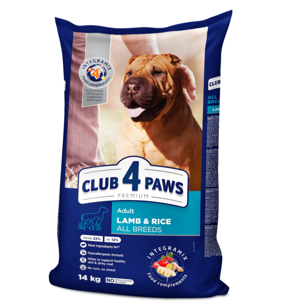 Клуб 4 Лапы premium lamb rice для собак с ягненком 14 кг