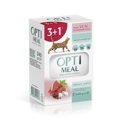 optimeal veal in cranberry для кошек с телятиной в клюквенном соусе набор (3+1) 340 г