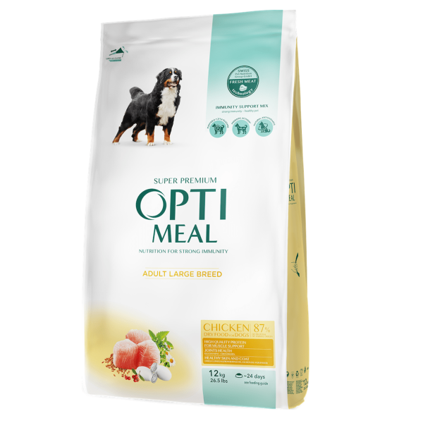 optimeal maxi для собак крупных пород с курицей 12 кг