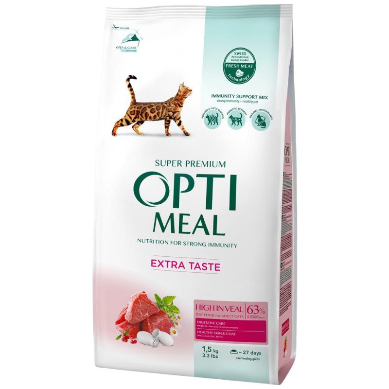 Optimeal Adult Cat High in Veal 1.5 кг сухой корм для кошек с высоким содержанием телятины