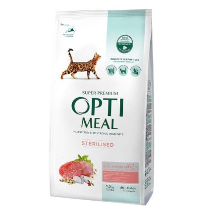optimeal sterilised beef sorghum для стерилизованных кошек с говядиной 1.5 кг