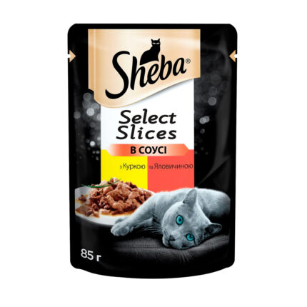 sheba slices для кошек с курицей и говядиной в соусе 12*85 г