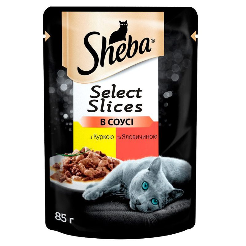 sheba slices для кошек с курицей и говядиной в соусе 12*85 г