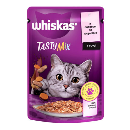 whiskas tasty mix пауч для кошек с лососем морковкой в соусе 28*85 г