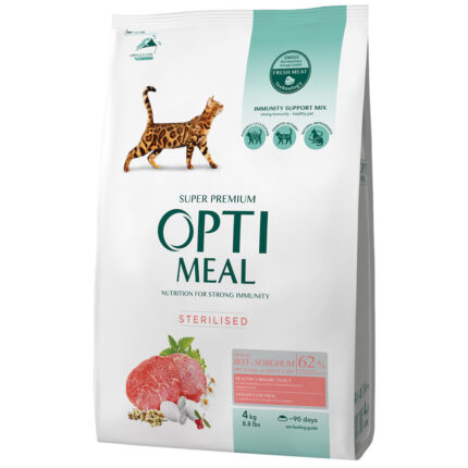 optimeal sterilised beef sorghum для стерилизованных кошек с говядиной 4 кг