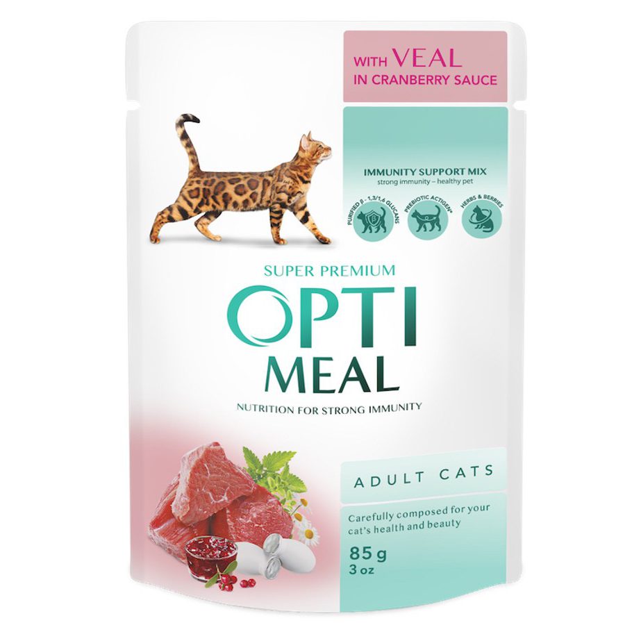 optimeal veal in cranberry с телятиной в клюквенном соусе для кошек 12х85 г
