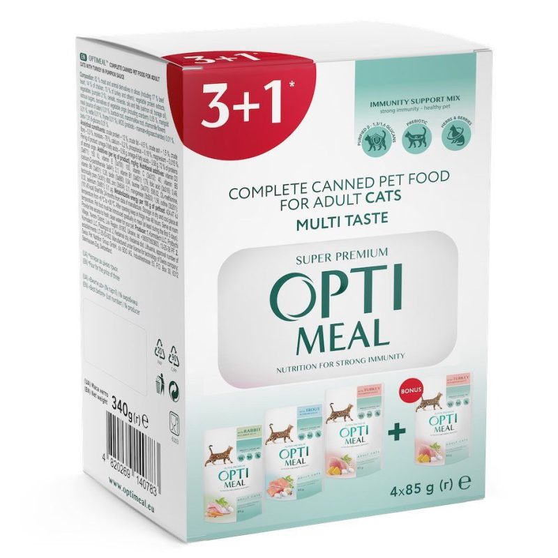 optimeal adult cats multi taste для кошек ассорти набор (3+1) 340 г