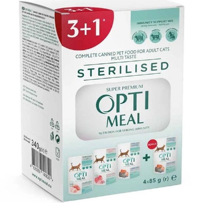 Optimeal Cat Sterilised №6 влажный корм для стерилизованных кошек 85 г набор (3+1) 340 г