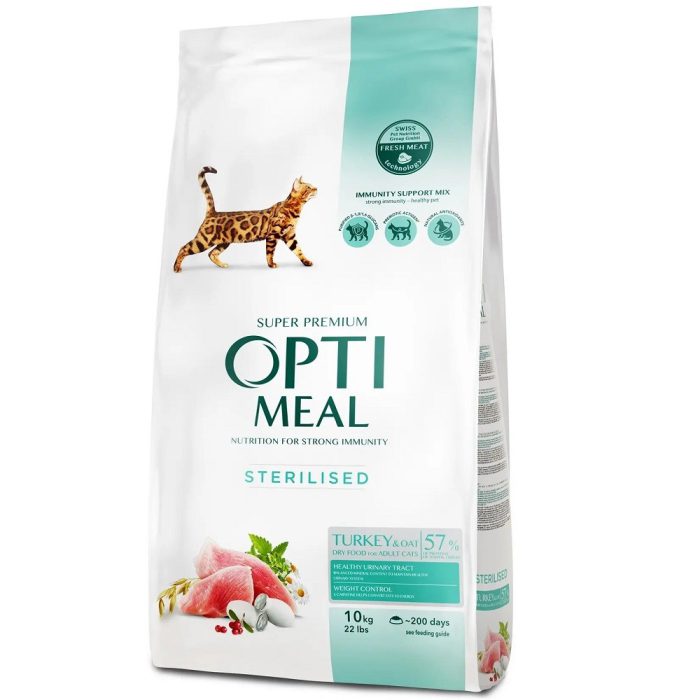 optimeal sterilised turkey для стерилизованных кошек с индейкой 10 кг